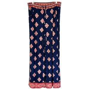 Sandiva Women’s Pull On Navy Blue Patterned Palazzo‎ Pants  Sz L